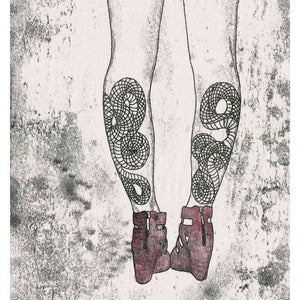 Snake Leg Tattoos, hand coloured monoprint. Available as a Giclee Print.