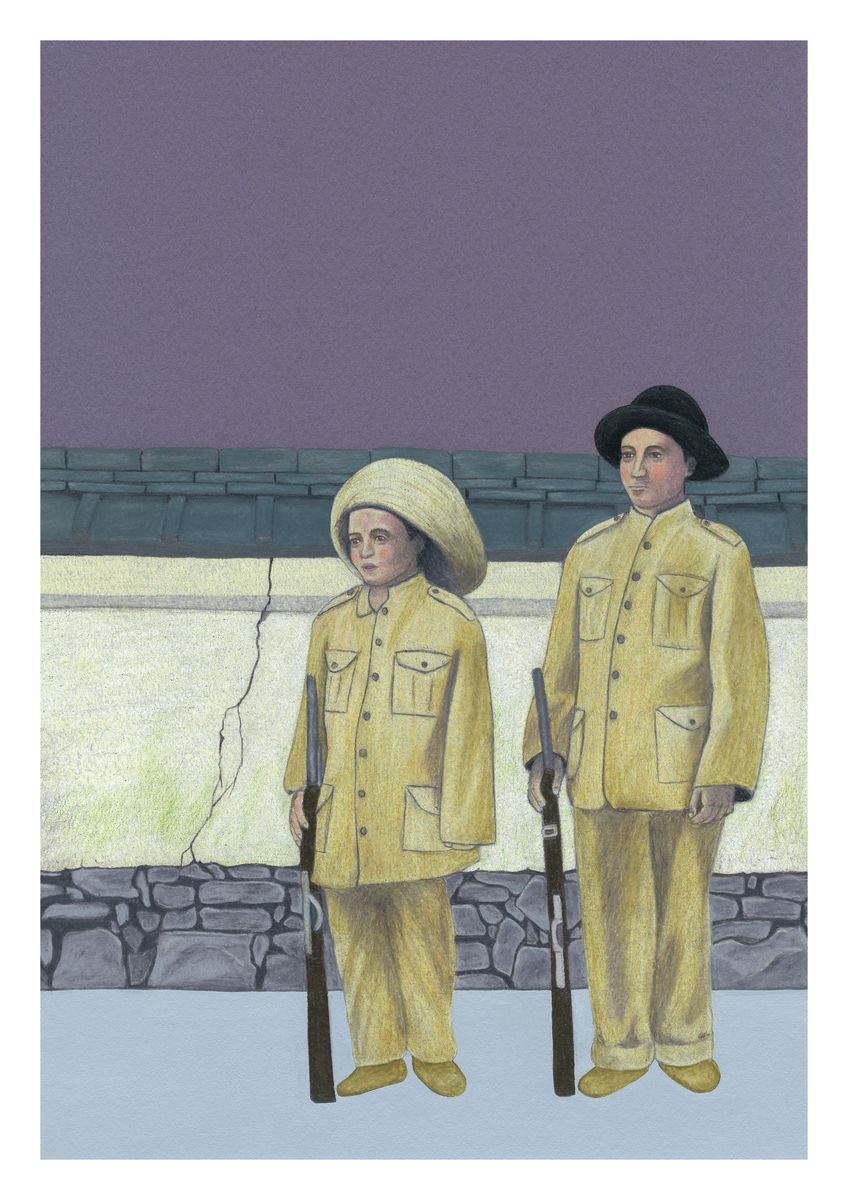Mexican Boy Soldiers. Original Artwork Colour pencil on card. Available as a Giclee Print.