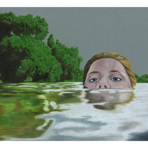A portrait of a wild swimmer. Colour pencil on card. Available as a Giclee Print.