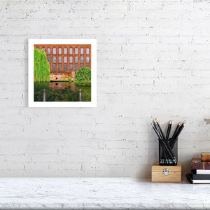 Illustration of an old Mill on the waterfront of the River Wensum in Norwich, Norfolk. Giclee Print available to buy.