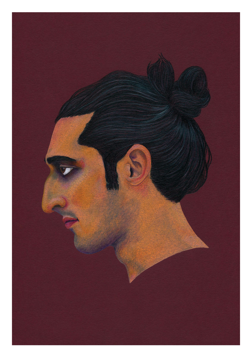 A portrait of a man in profile, seen in Brooklyn, New York. Available as a Giclee Print.