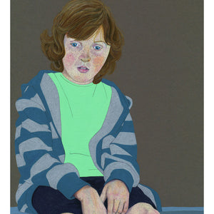 A portrait of a young boy sitting on a wall (Colour Pencil on card) - Giclee Print