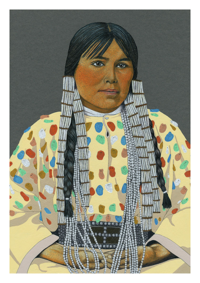 Colour Pencil Illustration of a Native American Woman, Giclee Print