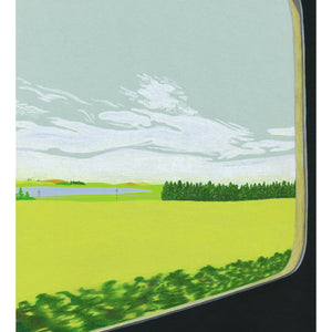 View from a train window, original art work pencil and paint on card. Available as a Giclee Print. 