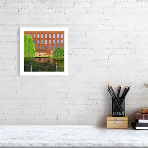 Illustration of an old Mill on the waterfront of the River Wensum in Norwich, Norfolk. Giclee Print available to buy. 