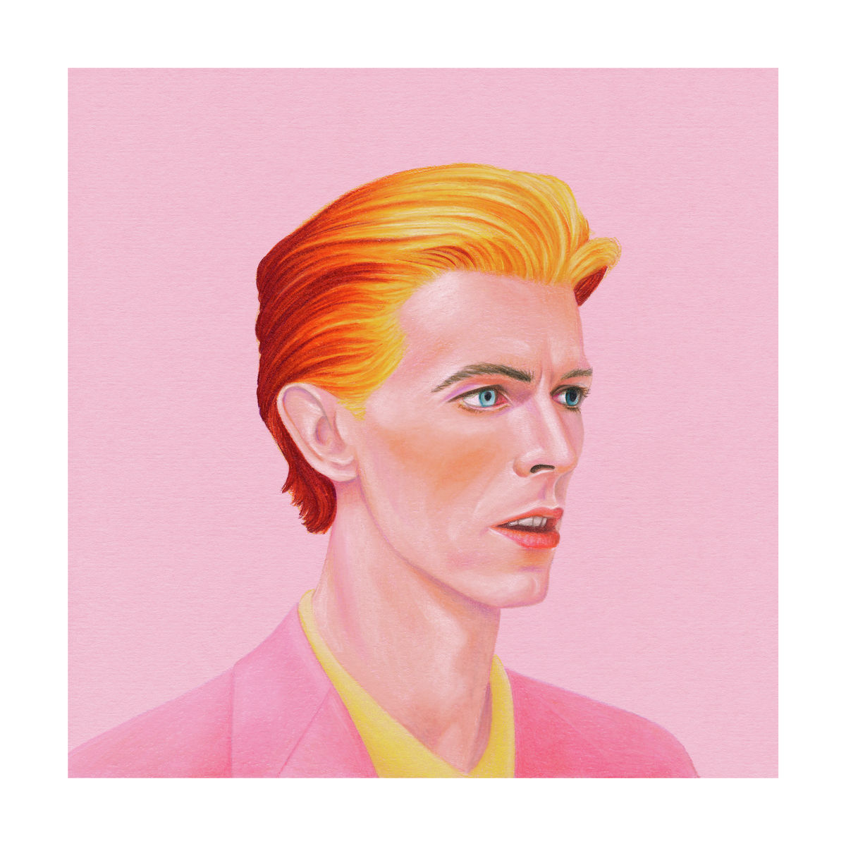 A portrait of the musician, David Bowie (Colour Pencil on Pink Card) Giclee Print