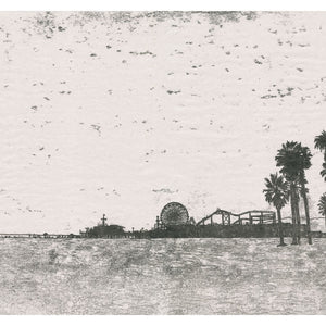 Monoprint of Santa Monica Pier, California. Available as a Giclee Print. 