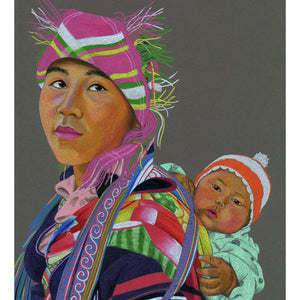 A colour pencil portrait of a Nepalese Mother & Child - Available as a Giclee Print. 